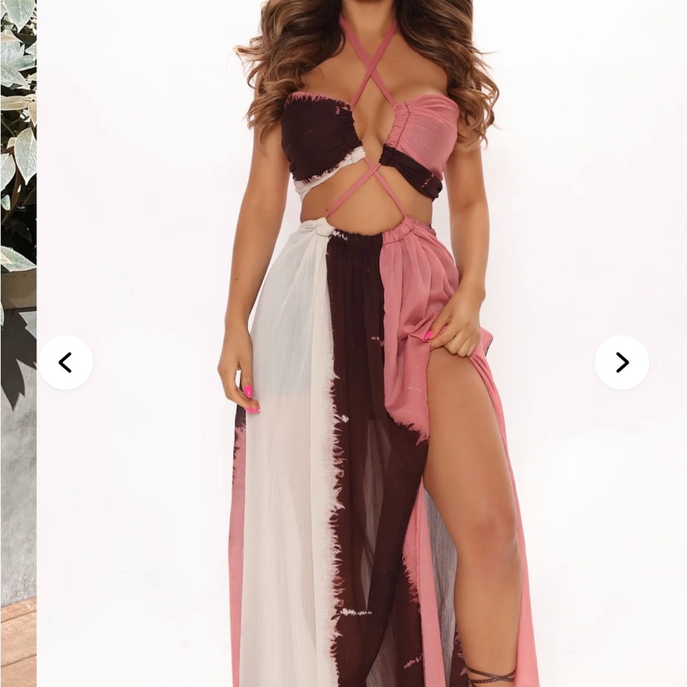 Fashion Nova Pink and Brown Maxi Dress